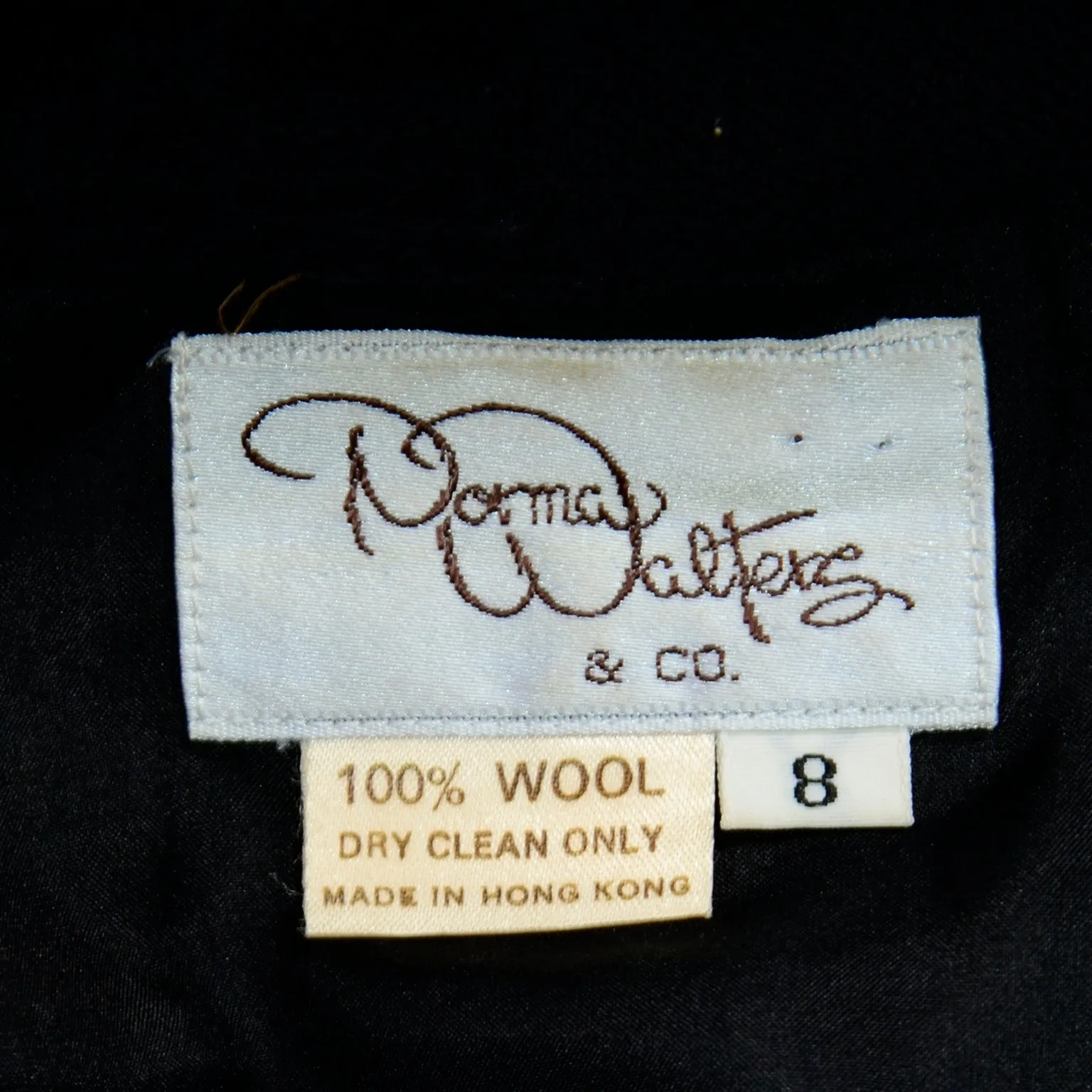 1980s Norma Walters Blue & Black Plaid Wool Vintage Dress