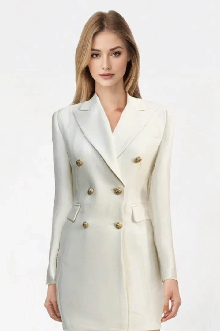 2024 Women's Designer Blazer Dress - Double-Breasted with Lion Buttons