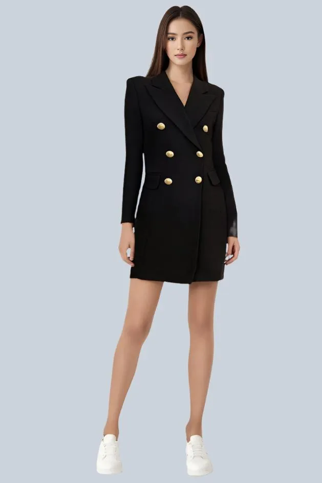 2024 Women's Designer Blazer Dress - Double-Breasted with Lion Buttons