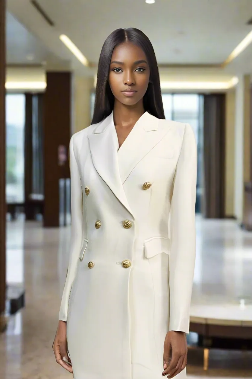 2024 Women's Designer Blazer Dress - Double-Breasted with Lion Buttons