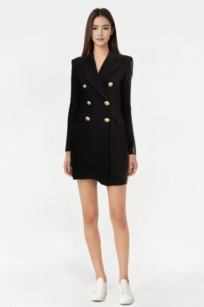 2024 Women's Designer Blazer Dress - Double-Breasted with Lion Buttons