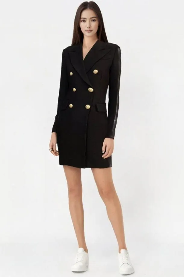 2024 Women's Designer Blazer Dress - Double-Breasted with Lion Buttons