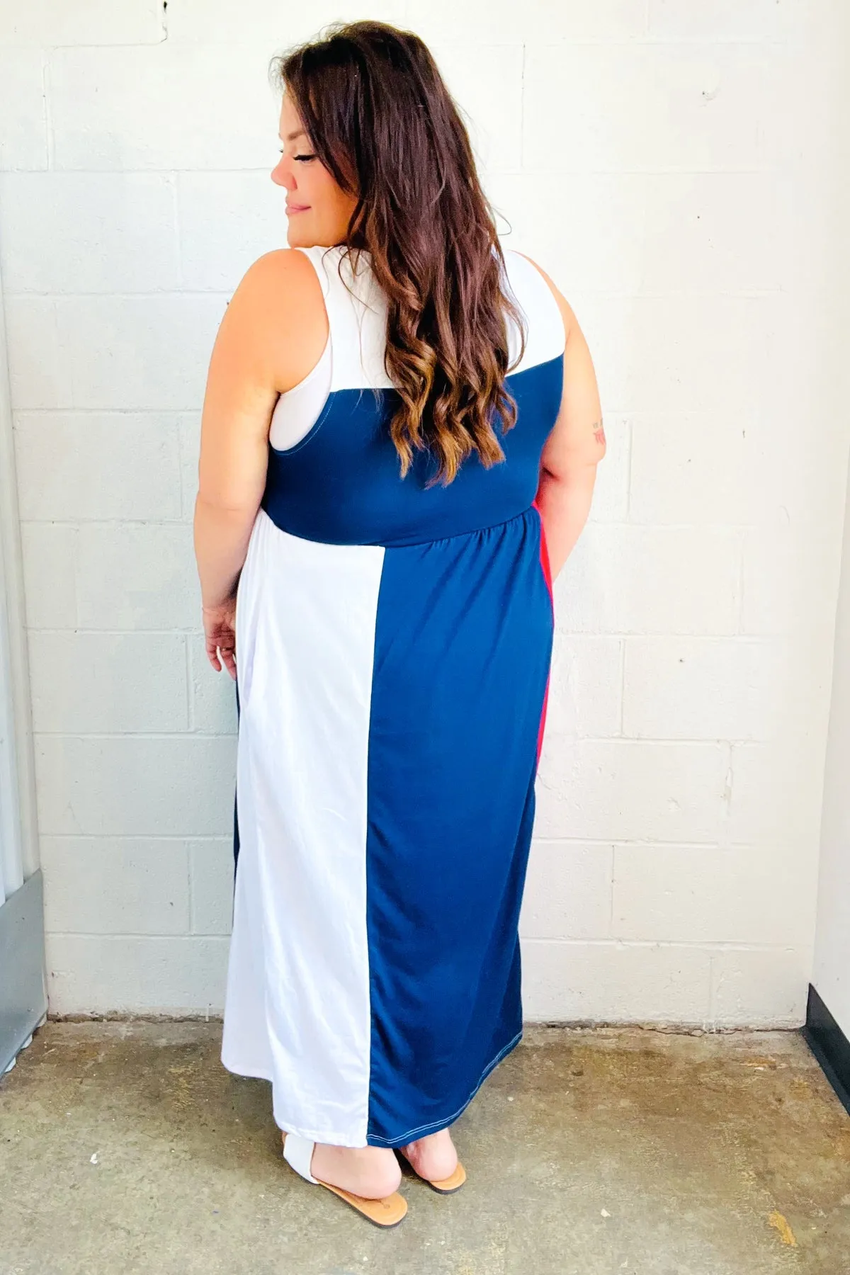 4th of July Dress Patriotic Color Block Fit & Flare Maxi Dress