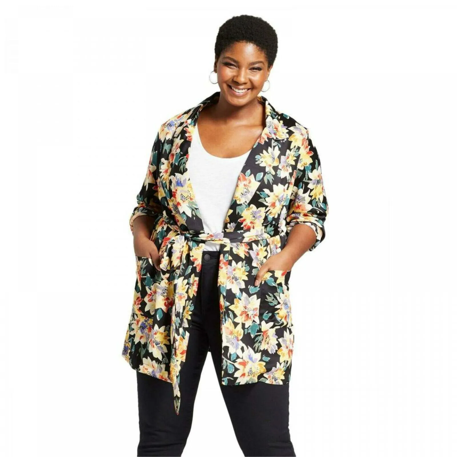 Ava & Viv Women's Plus Size Open Front Blazer Style Kimono with Tie Belt