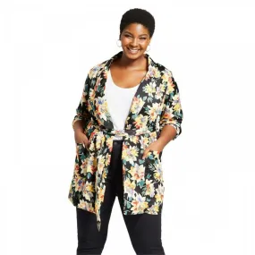 Ava & Viv Women's Plus Size Open Front Blazer Style Kimono with Tie Belt