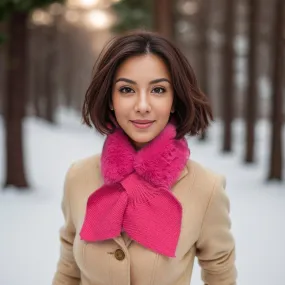 Bela Bela - Knitted Tie Fur Faux Collar - Bright Pink