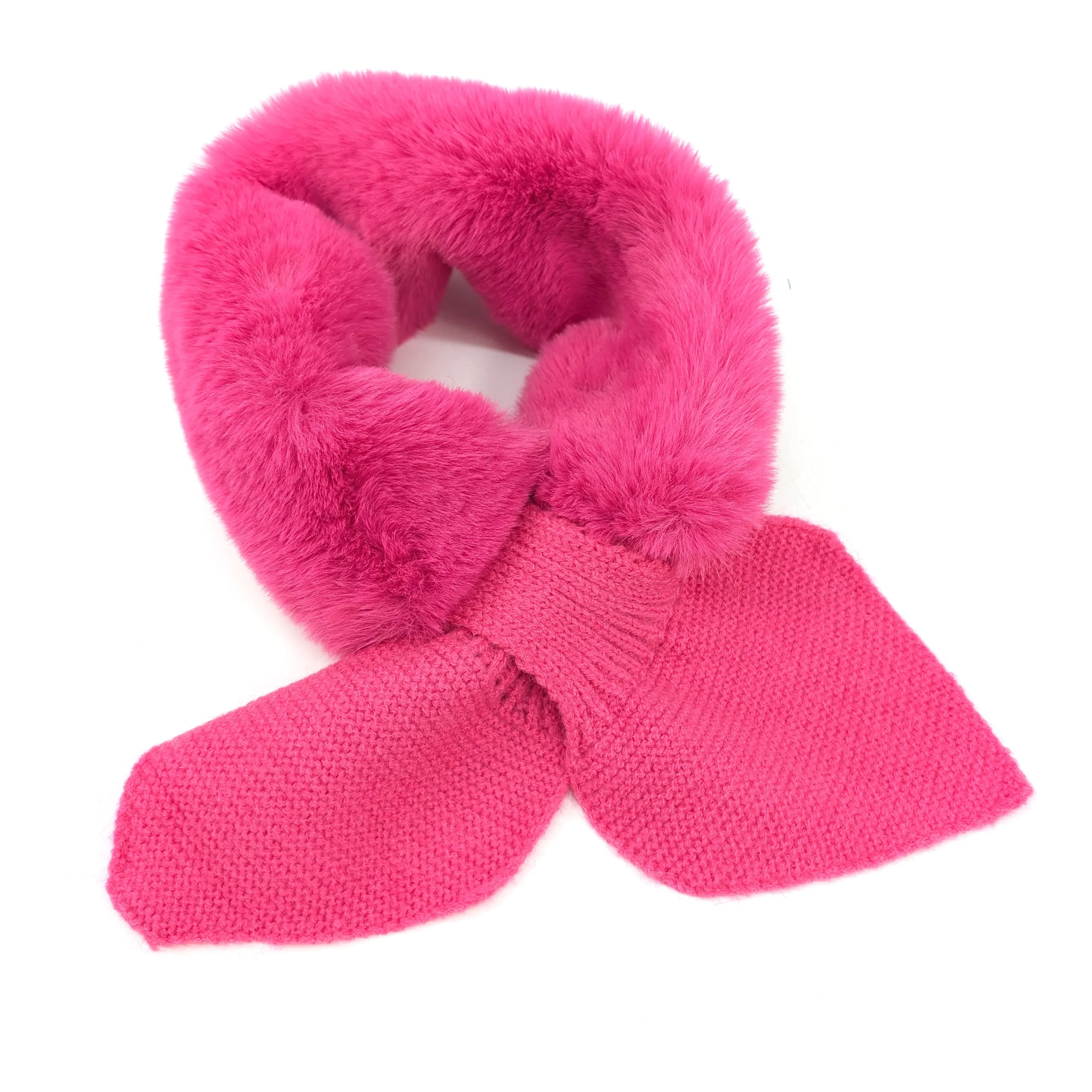 Bela Bela - Knitted Tie Fur Faux Collar - Bright Pink