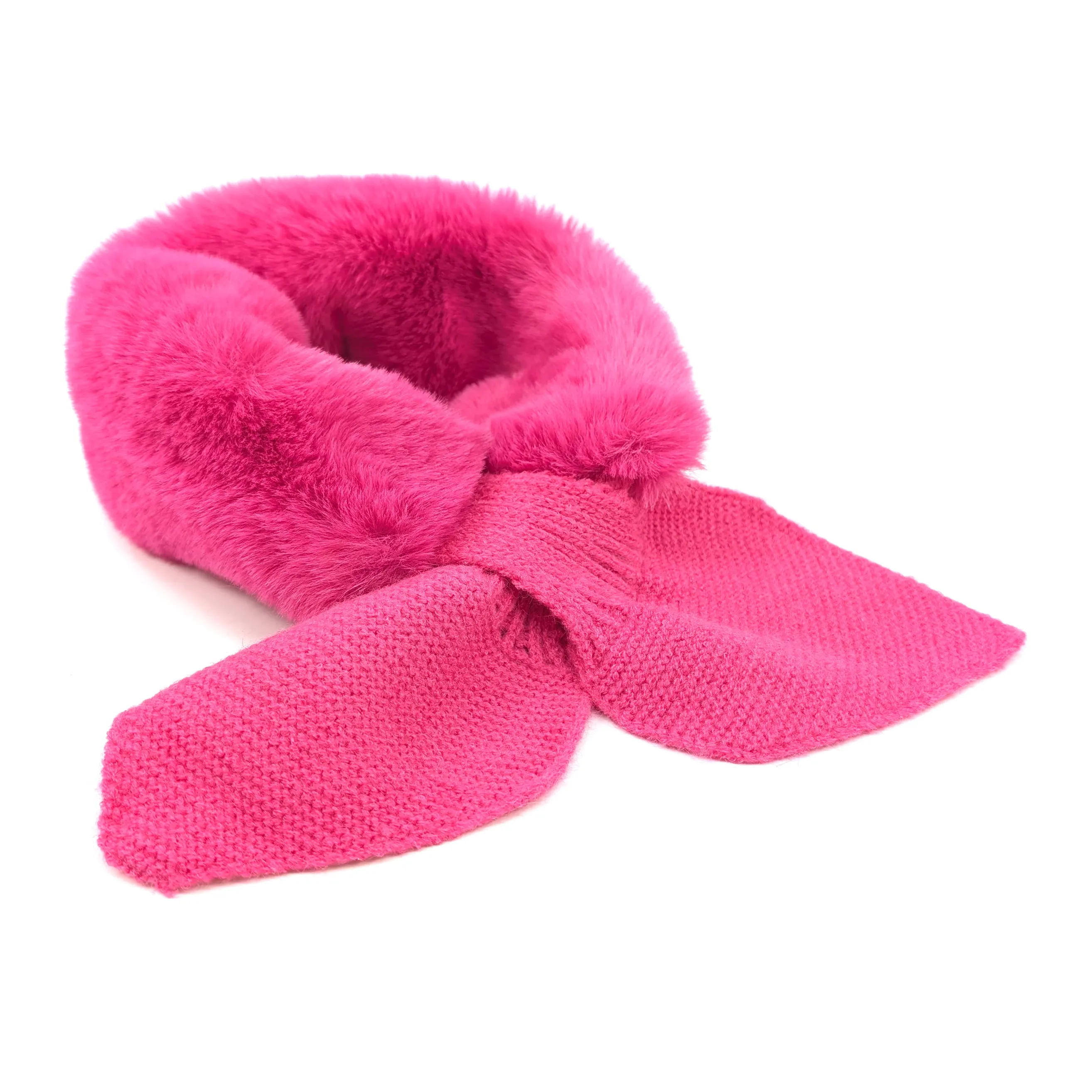 Bela Bela - Knitted Tie Fur Faux Collar - Bright Pink