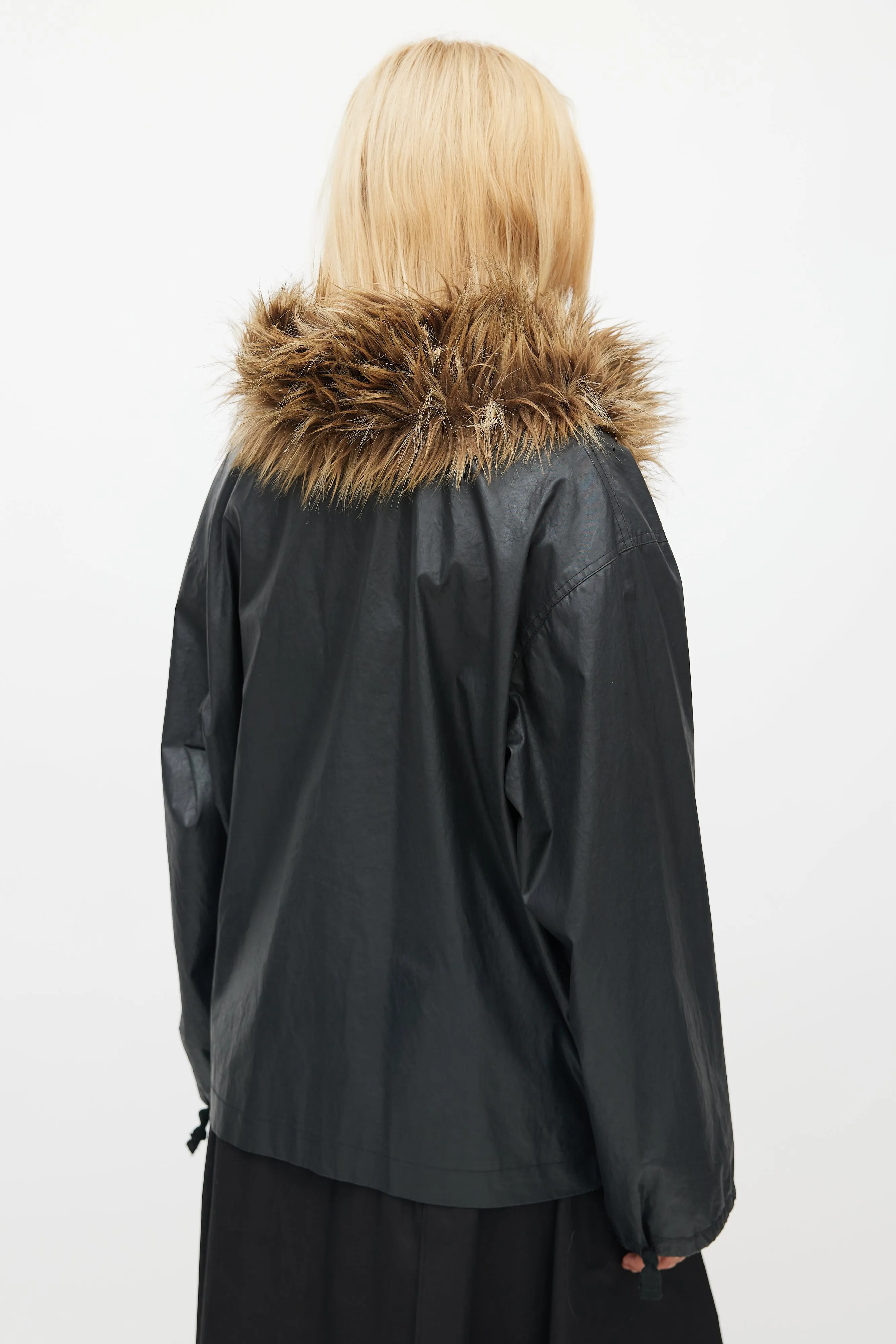 Black Fur Trim Pullover Jacket