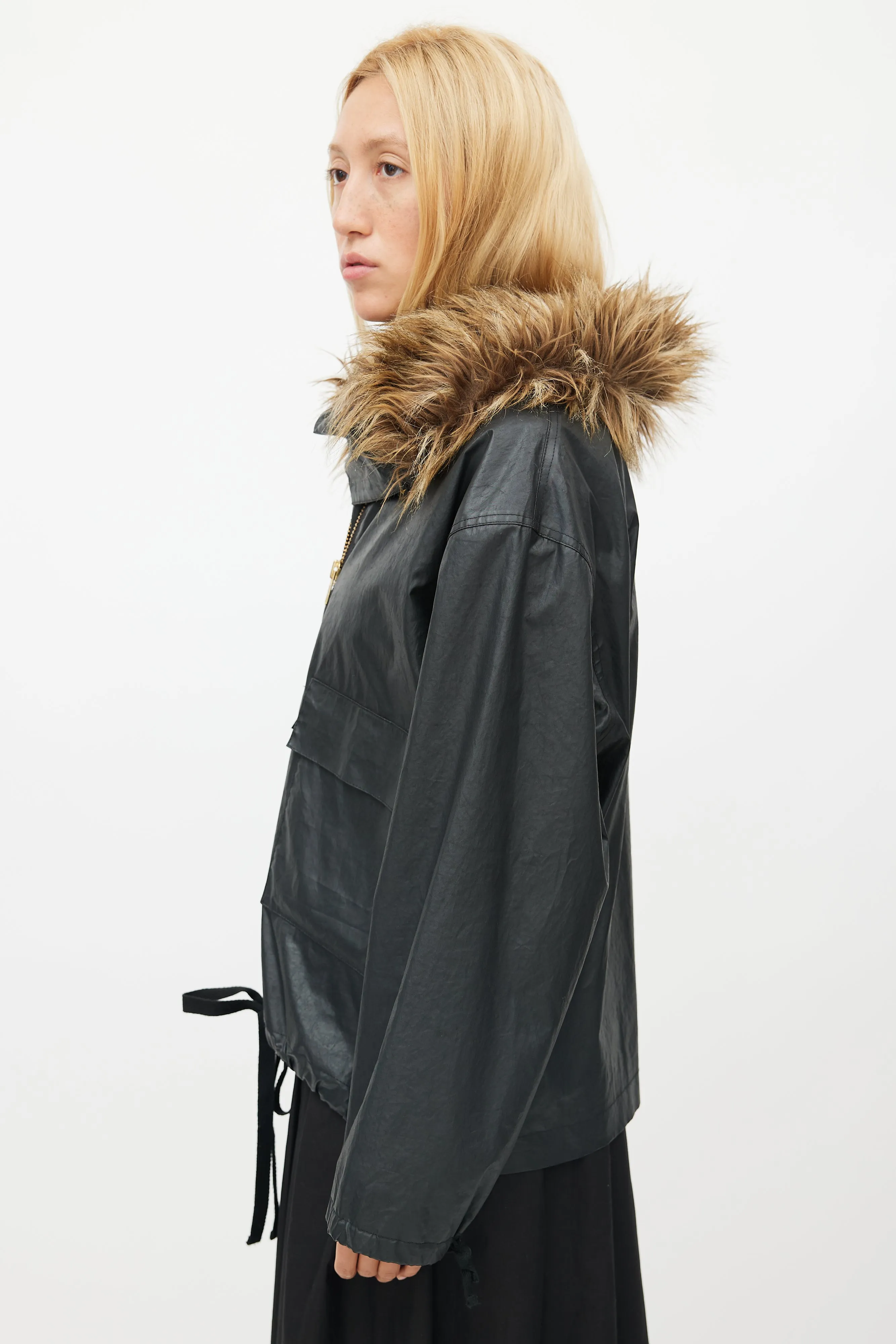 Black Fur Trim Pullover Jacket
