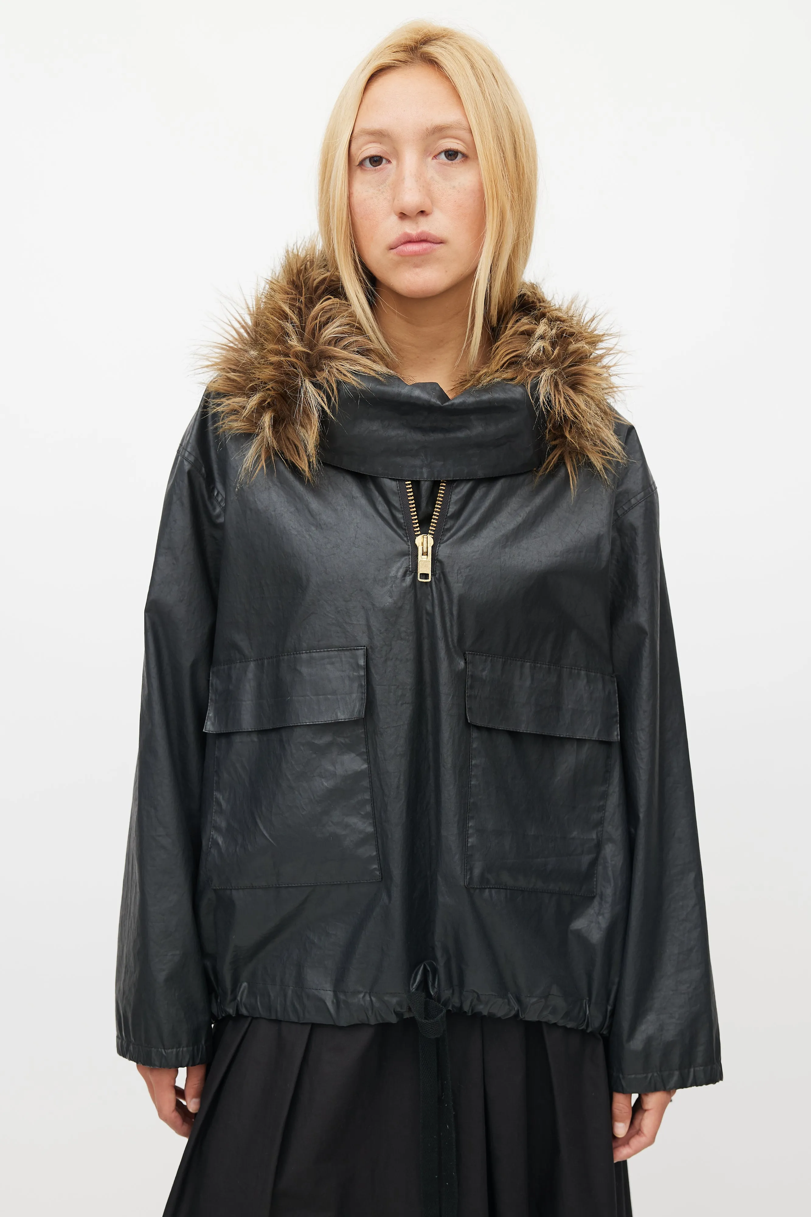 Black Fur Trim Pullover Jacket