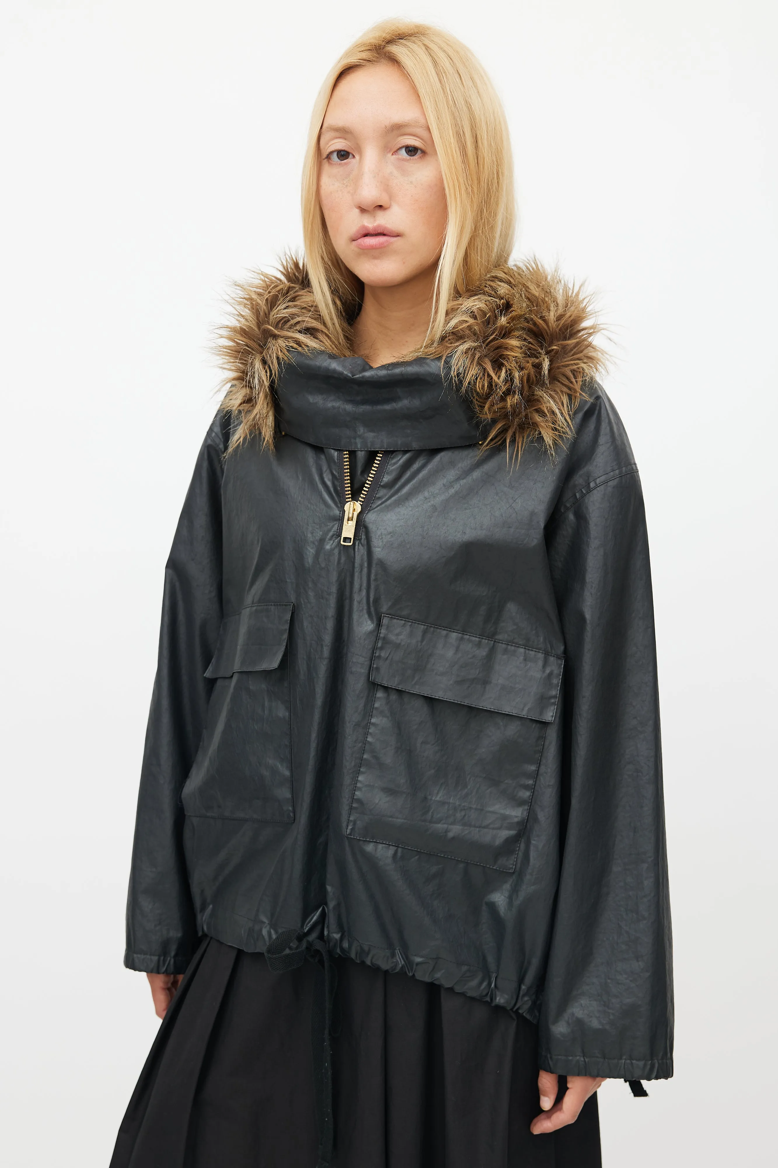 Black Fur Trim Pullover Jacket