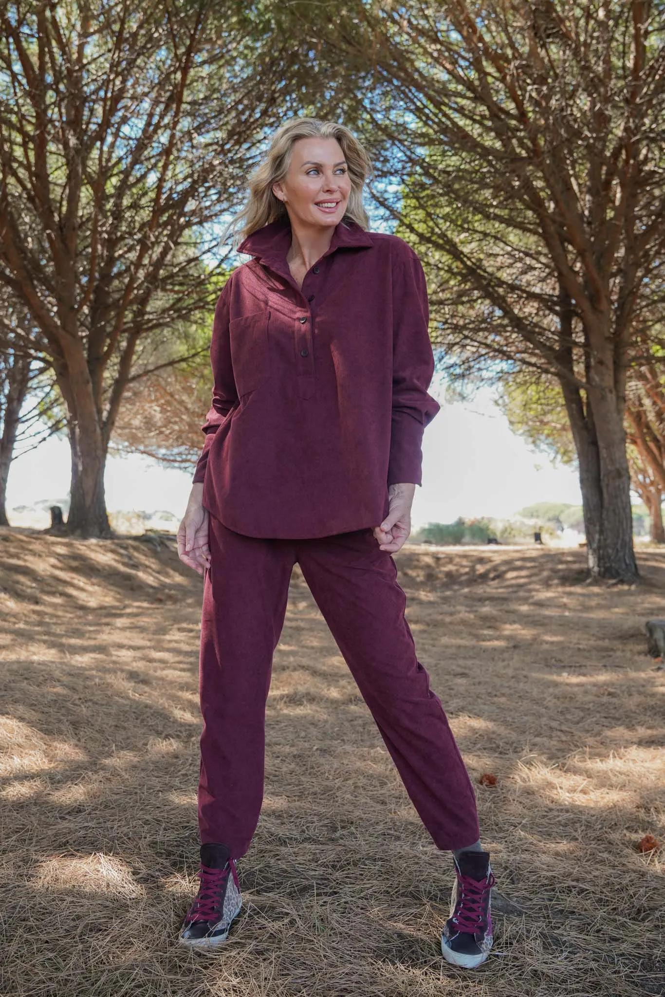 Burgundy Corduroy Large Pocket Shirt