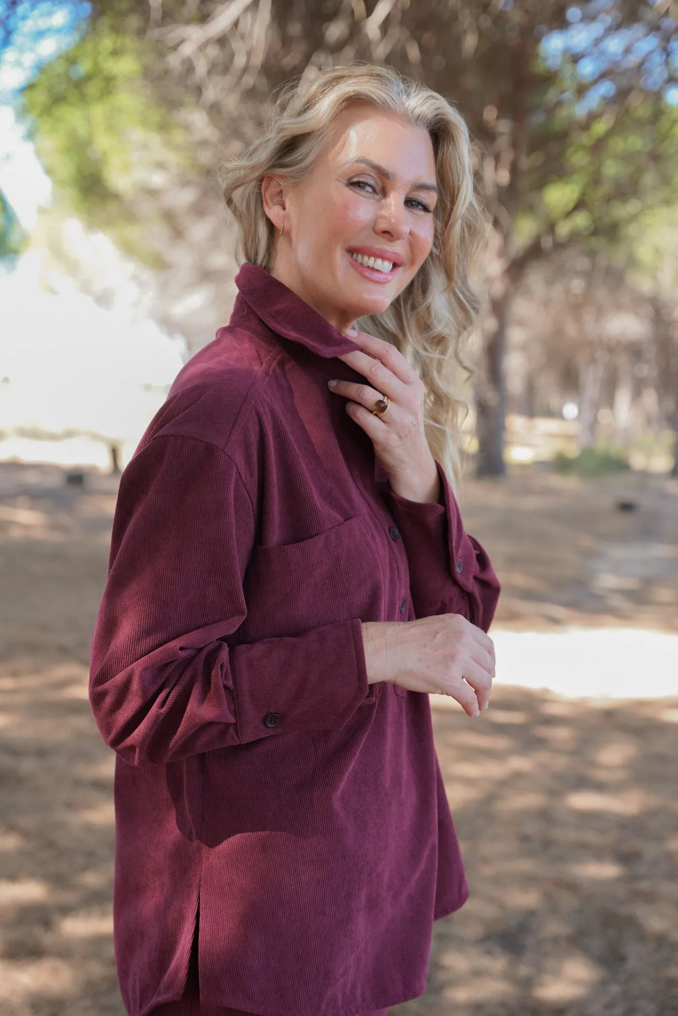 Burgundy Corduroy Large Pocket Shirt