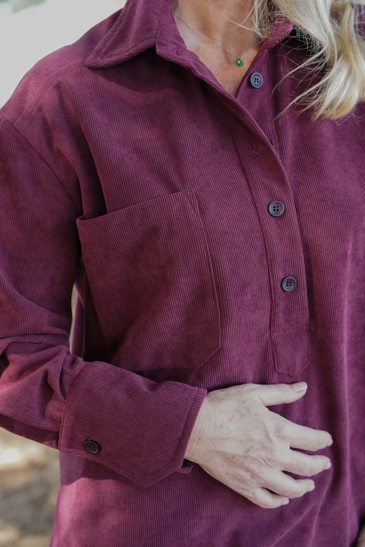Burgundy Corduroy Large Pocket Shirt