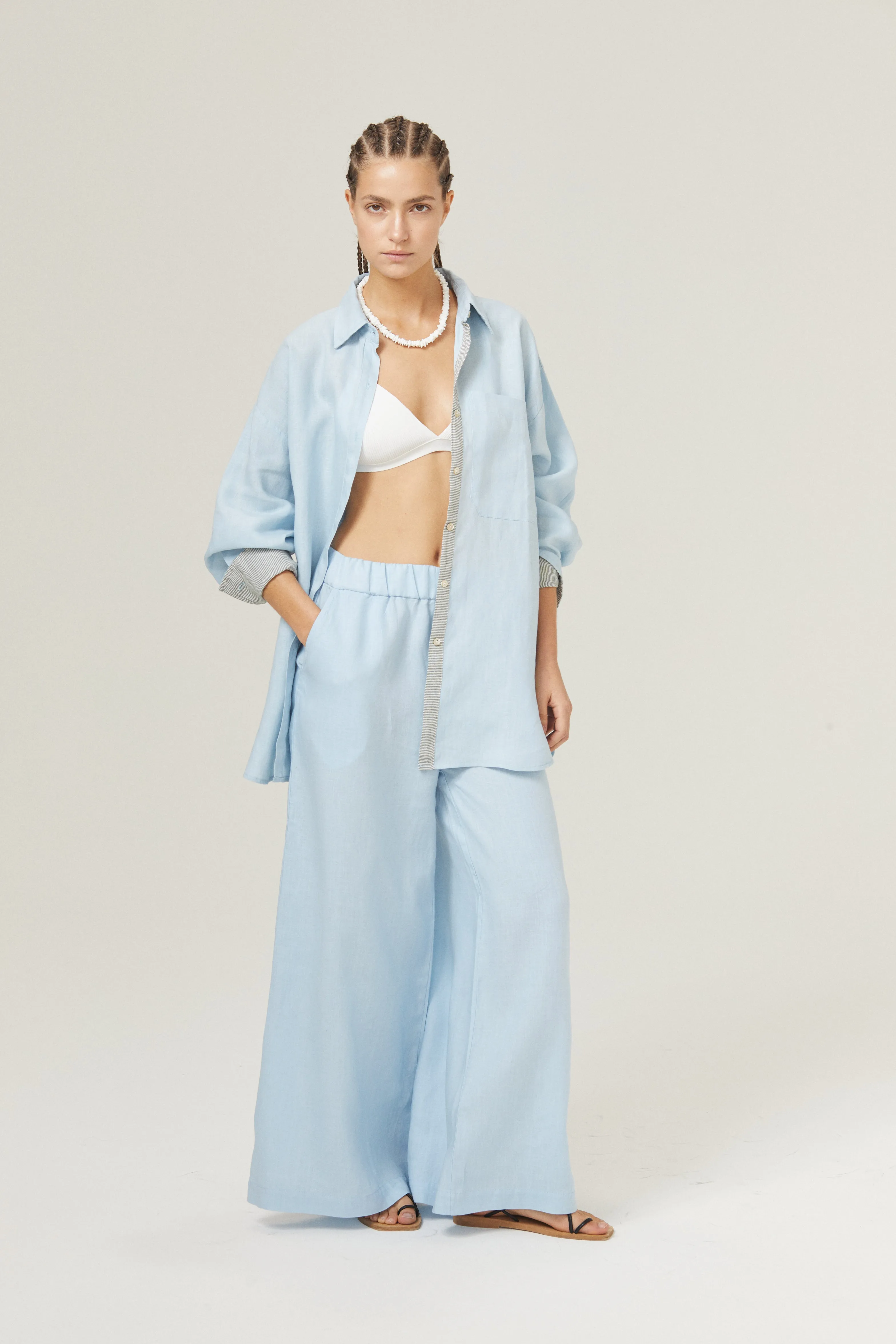 Cape Linen Pants - Sky Blue
