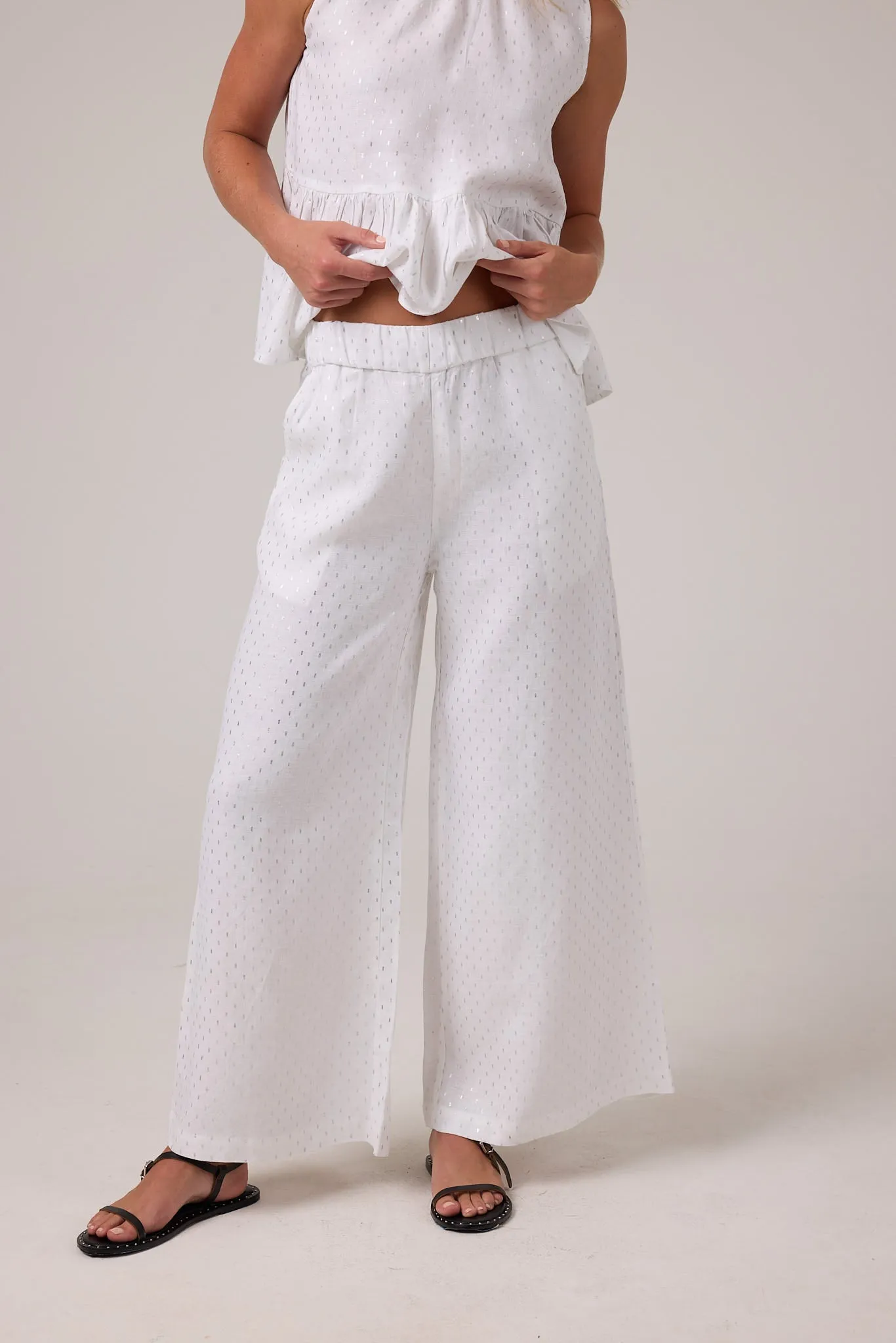 Cape Linen Pants - White with Silver