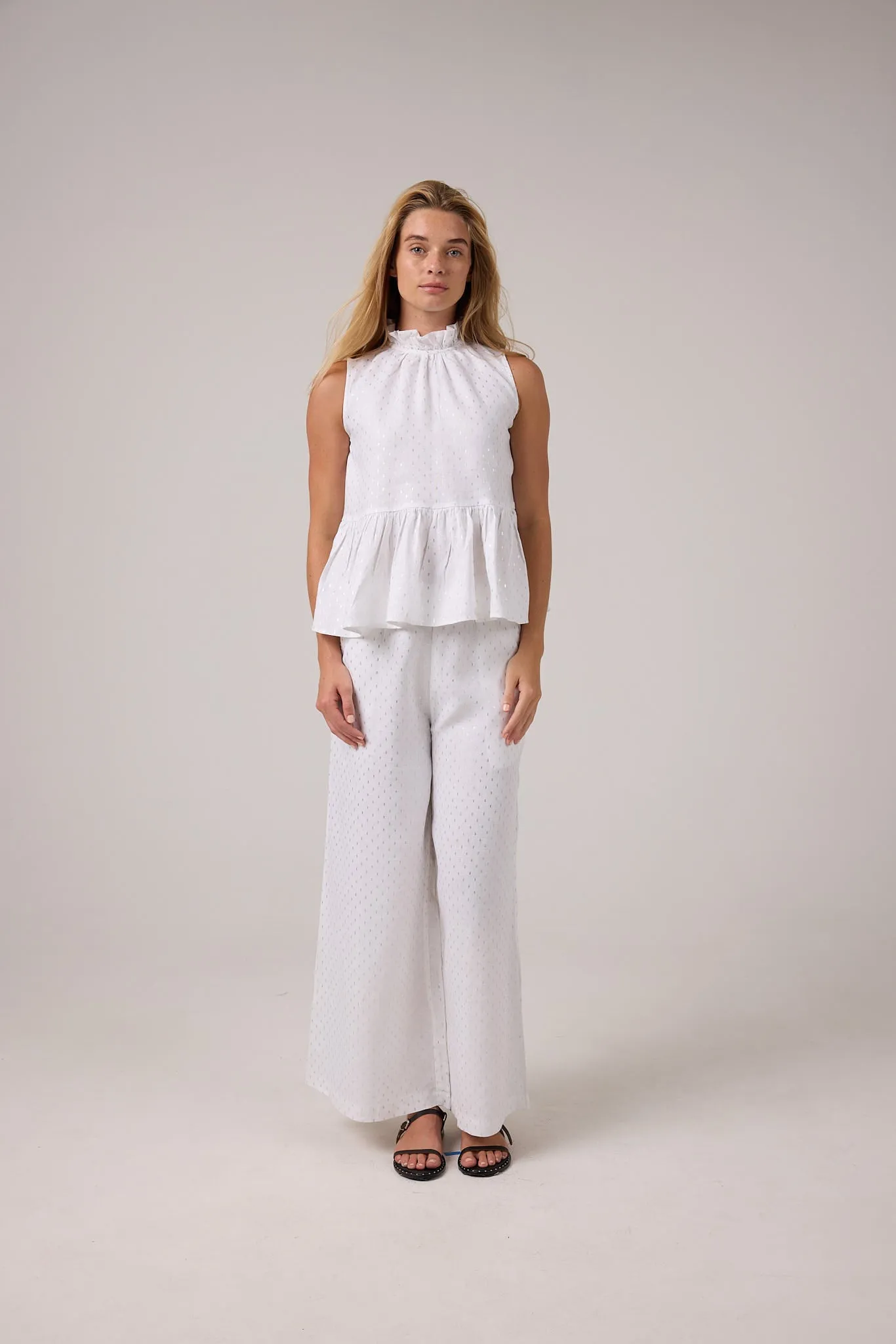Cape Linen Pants - White with Silver