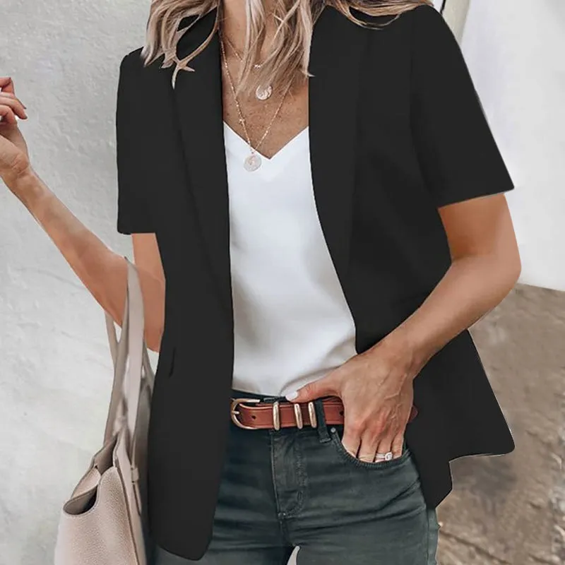 Casual Lapel Short Sleeve Plain Blazer