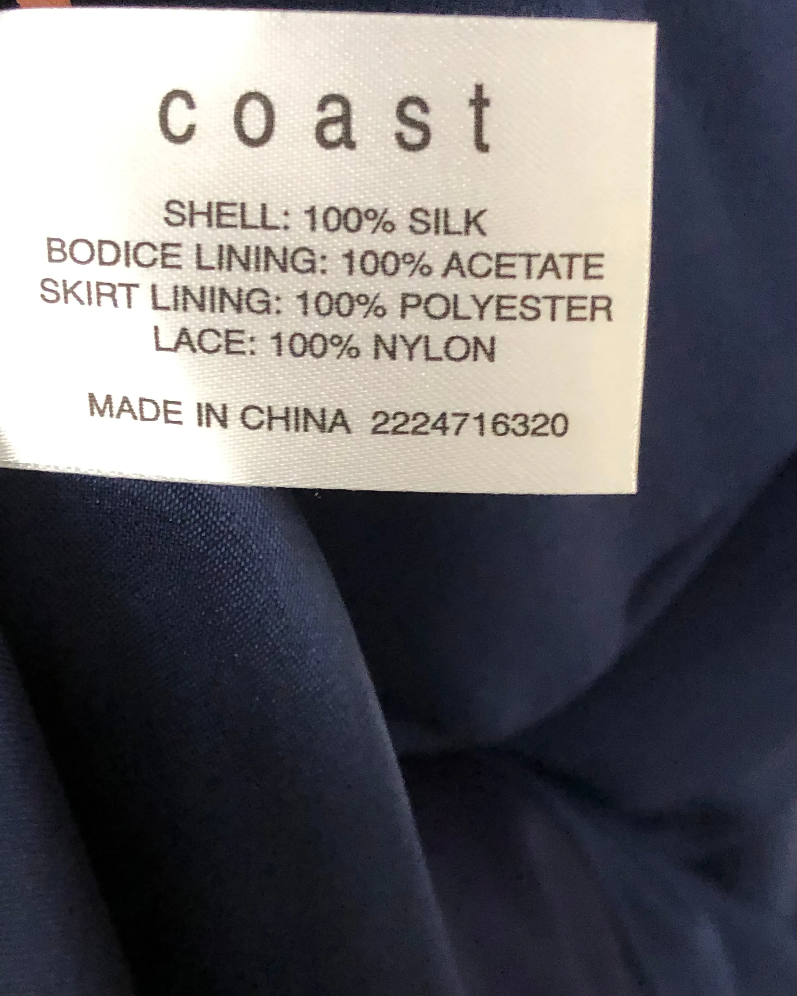Coast Isabella 100% Silk Lace Strapless Maxi Dress Evening Gown Navy Blue Black BNWT UK Size 12