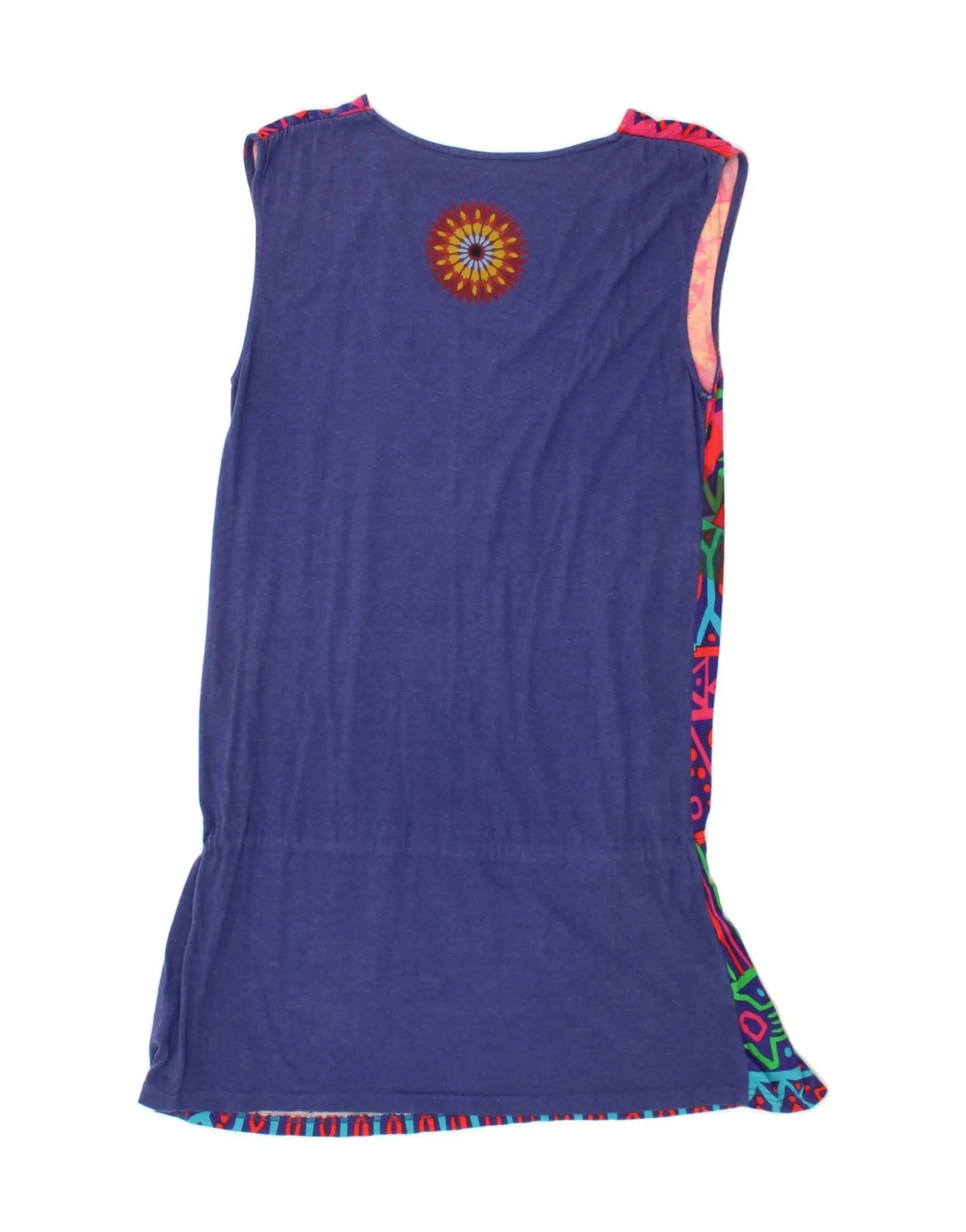 DESIGUAL Womens Sleeveless T-Shirt Dress UK 18 XL Blue Geometric Real Fur
