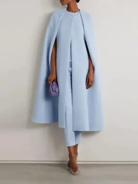 Elegant Party Cloak Sleeve Solid Color Round-Neck Cape & Elastic Waist Pants Two Pieces Set For Women 2024 Spring Autumn