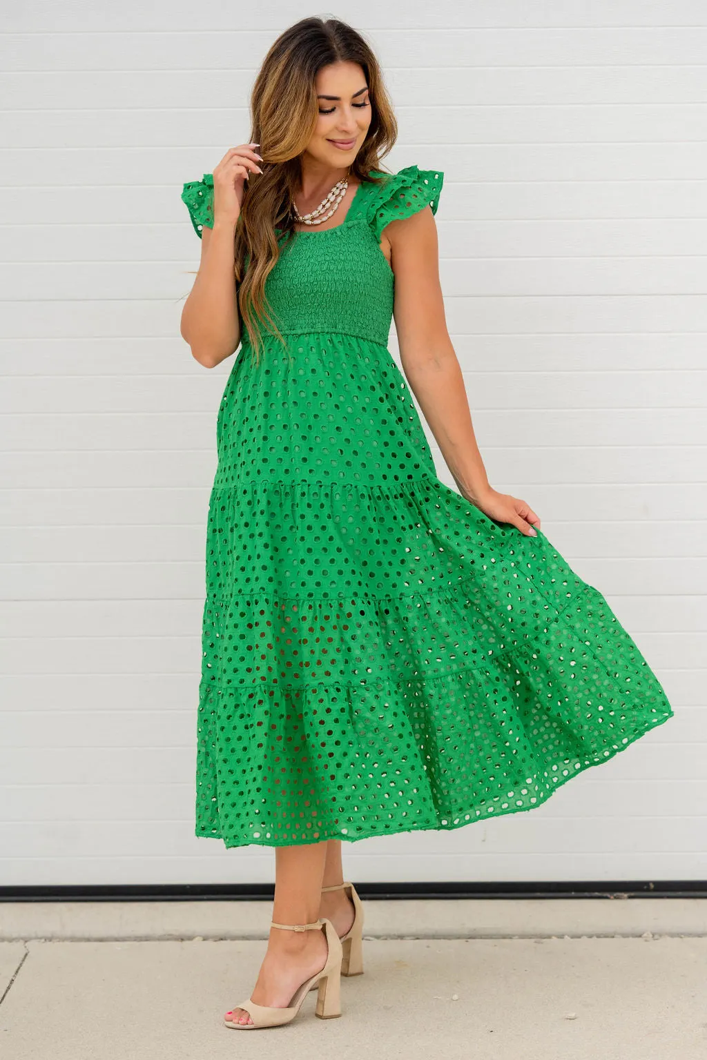 Eyelet Dual Flutter Maxi Dress