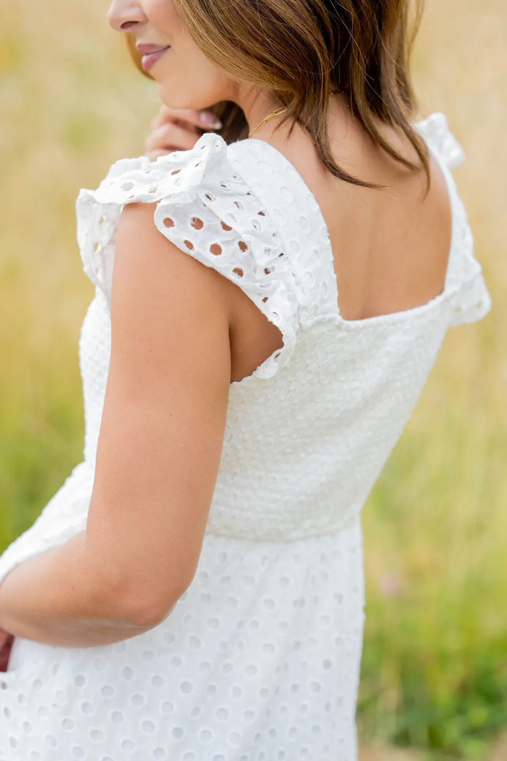 Eyelet Dual Flutter Maxi Dress