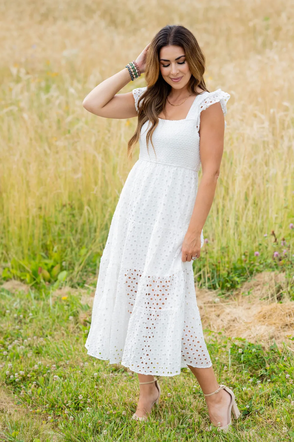 Eyelet Dual Flutter Maxi Dress