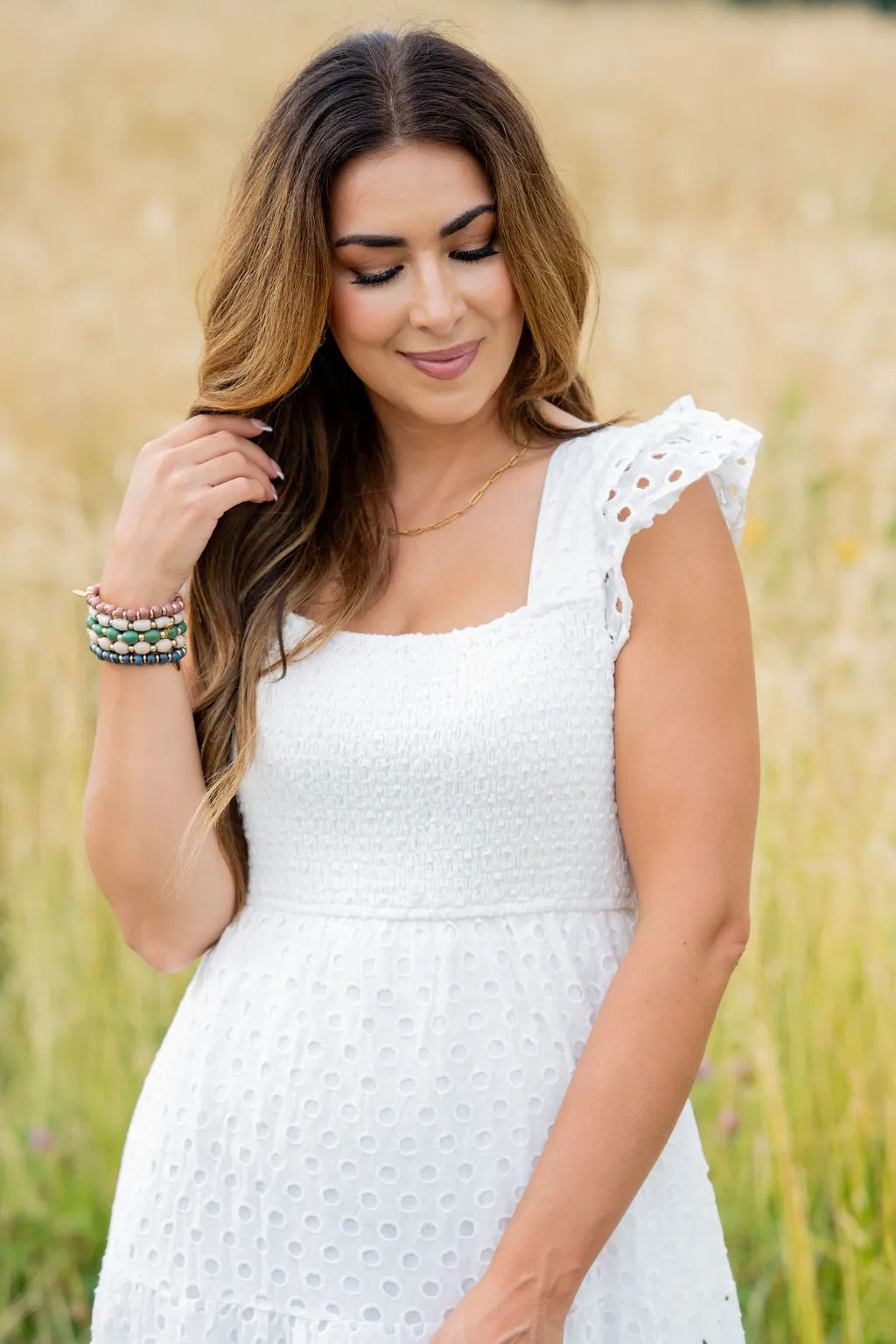 Eyelet Dual Flutter Maxi Dress
