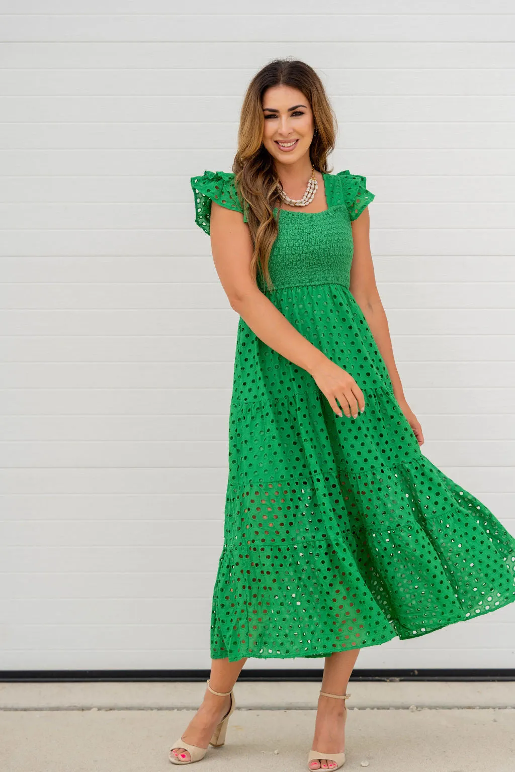 Eyelet Dual Flutter Maxi Dress