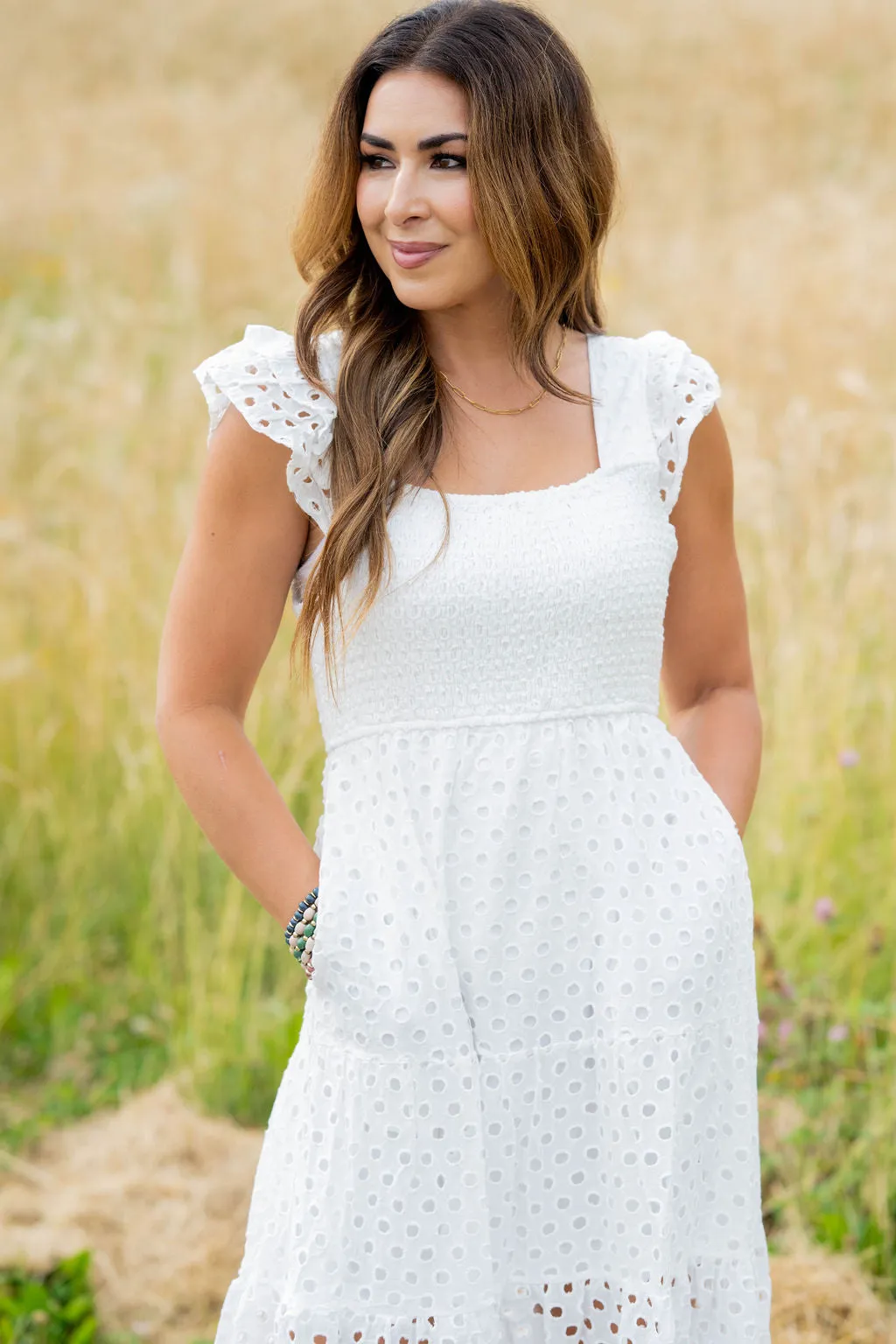 Eyelet Dual Flutter Maxi Dress
