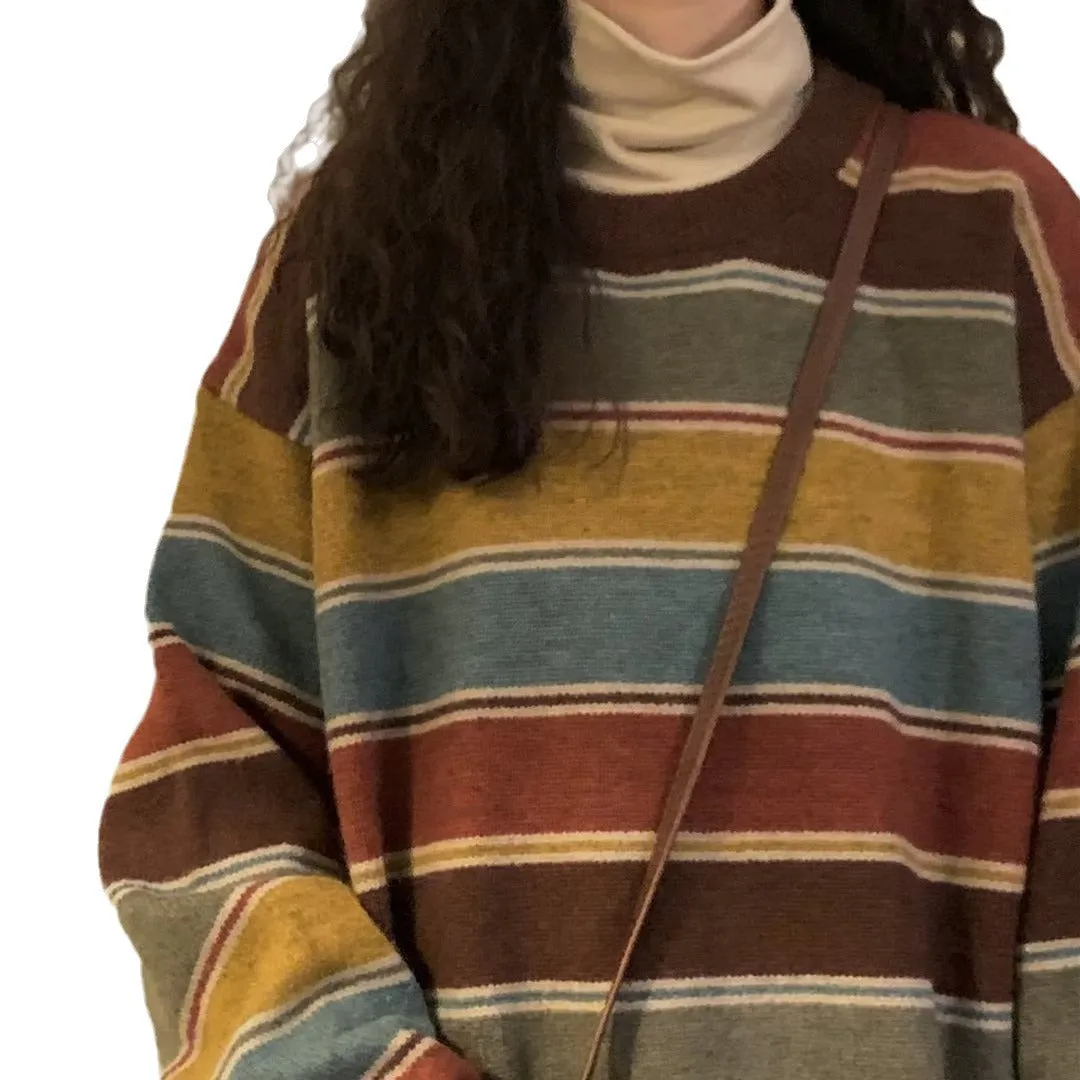 Flytonn-Fall Outfits Women Outwear Streetwear -women fall outfits high street ins style  fall outfits women Sweater Women's Winter Striped Fashion Brand Japanese Sweater plus Size Loose Inner Soft Glutinous Coat Casual All-Matching