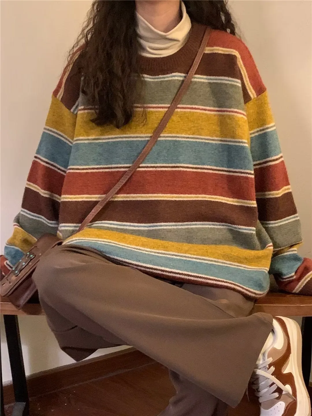Flytonn-Fall Outfits Women Outwear Streetwear -women fall outfits high street ins style  fall outfits women Sweater Women's Winter Striped Fashion Brand Japanese Sweater plus Size Loose Inner Soft Glutinous Coat Casual All-Matching