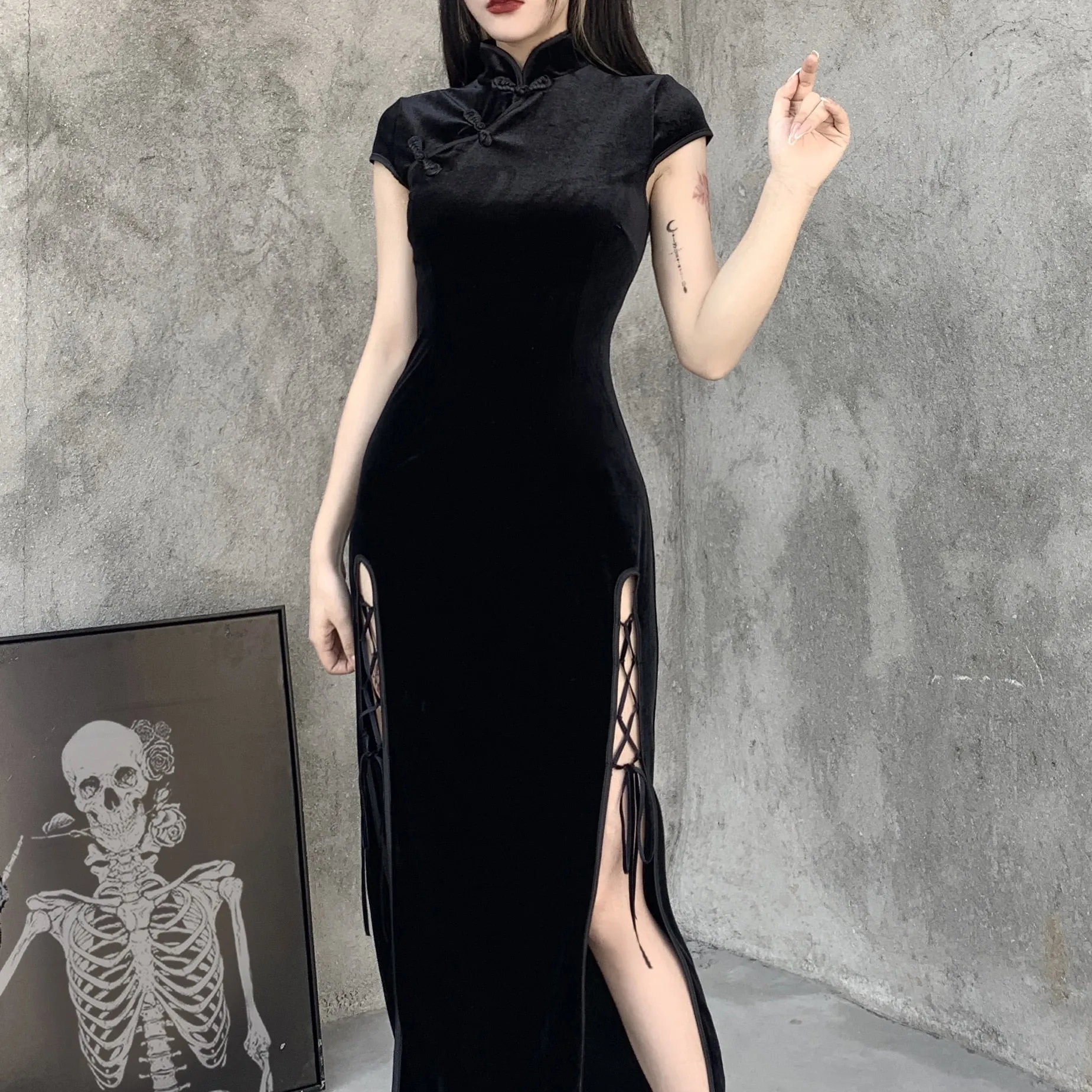 Funki Buys | Dresses | Women's Long Gothic Velvet Spilt Dress