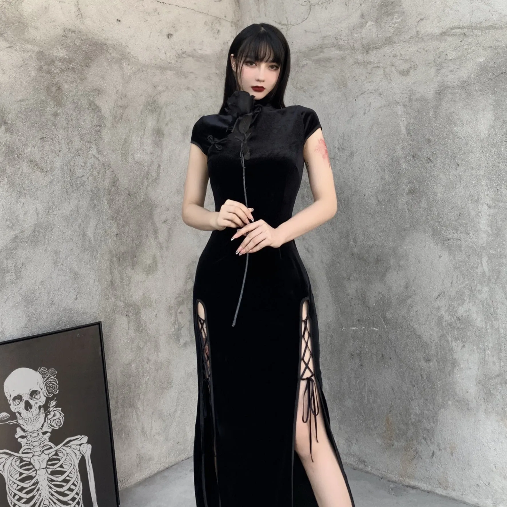 Funki Buys | Dresses | Women's Long Gothic Velvet Spilt Dress