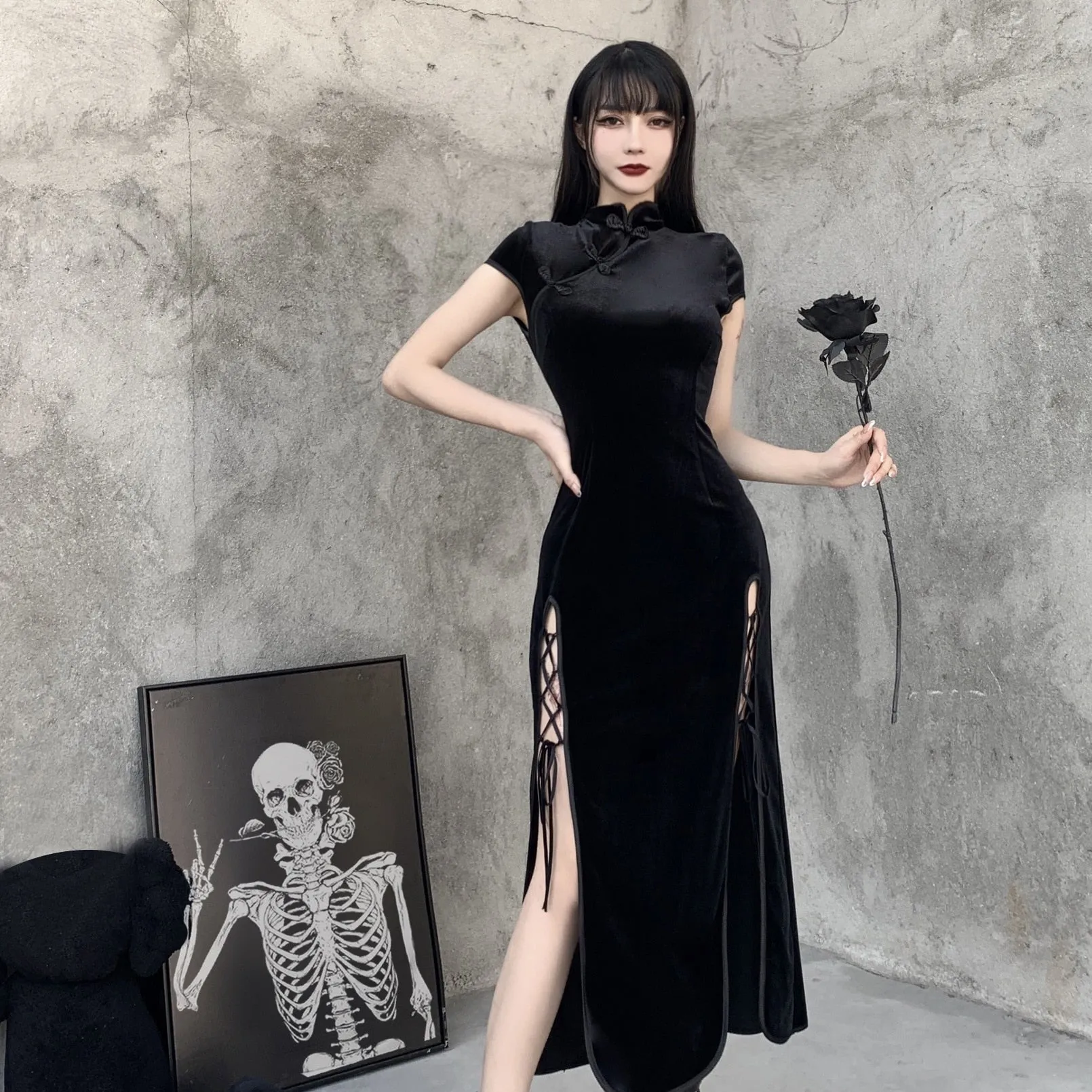 Funki Buys | Dresses | Women's Long Gothic Velvet Spilt Dress