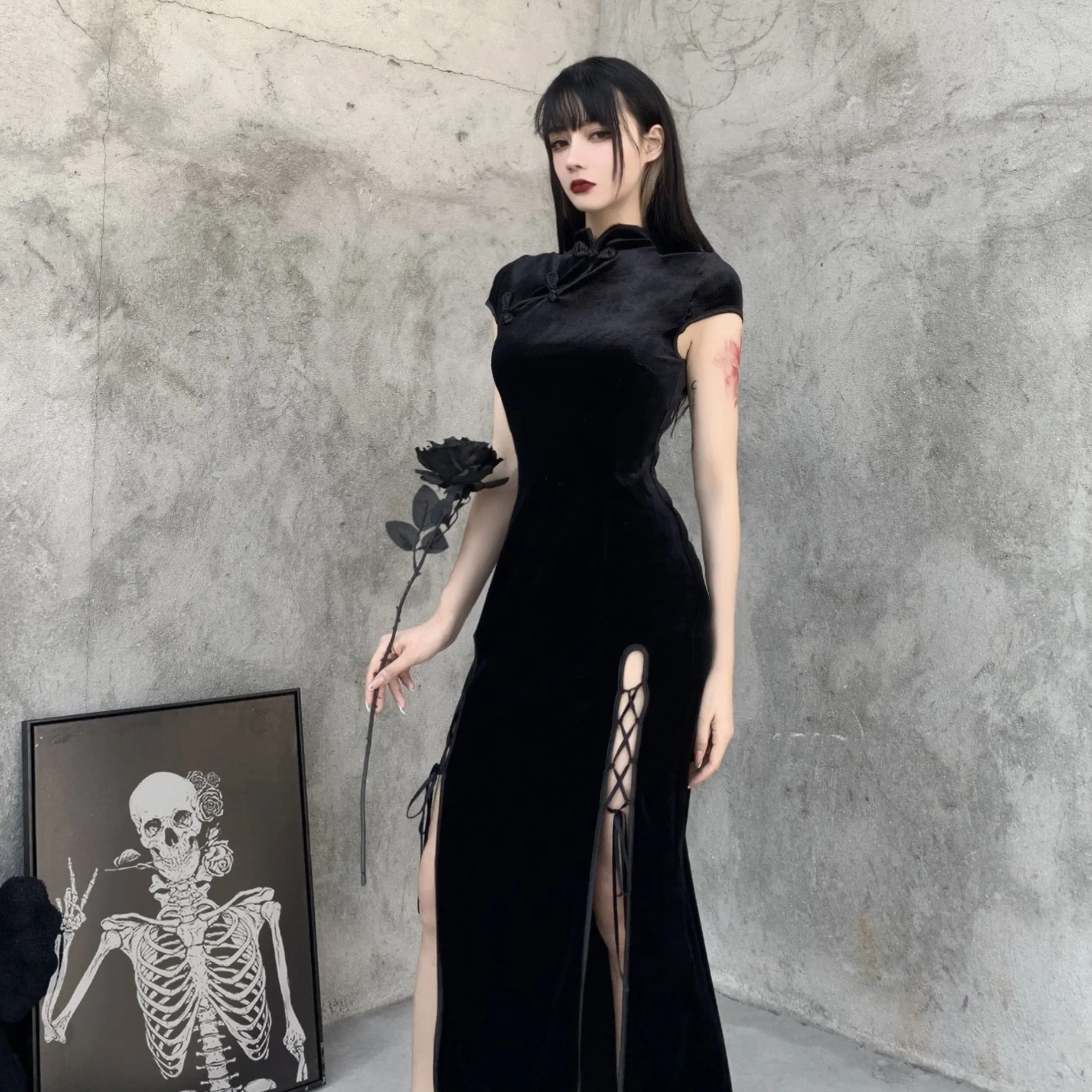 Funki Buys | Dresses | Women's Long Gothic Velvet Spilt Dress