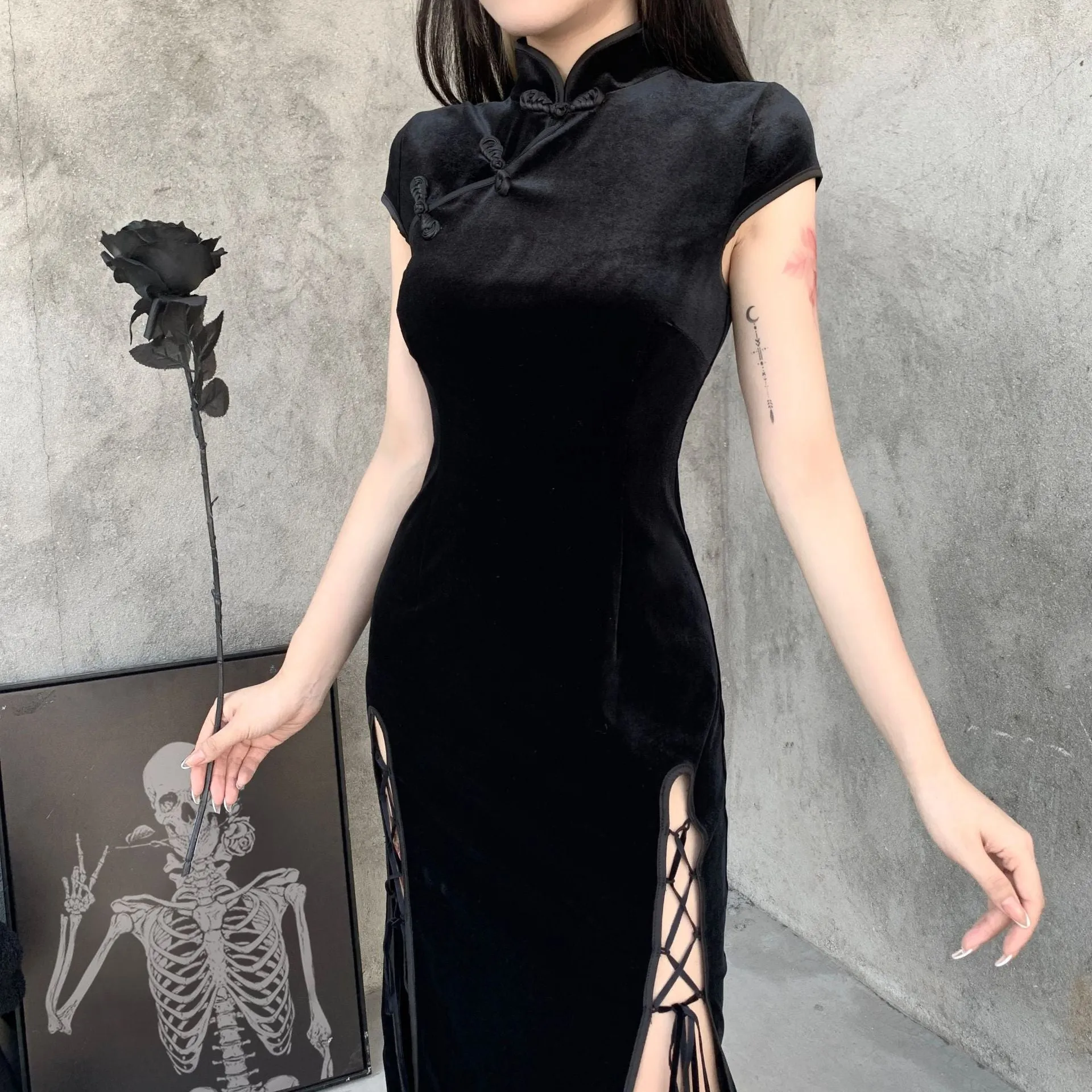 Funki Buys | Dresses | Women's Long Gothic Velvet Spilt Dress
