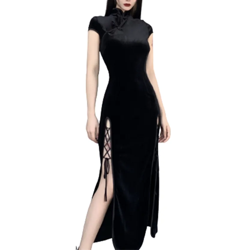 Funki Buys | Dresses | Women's Long Gothic Velvet Spilt Dress