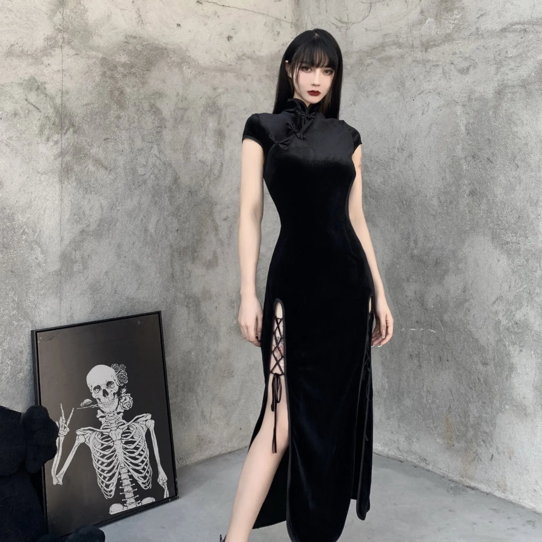 Funki Buys | Dresses | Women's Long Gothic Velvet Spilt Dress
