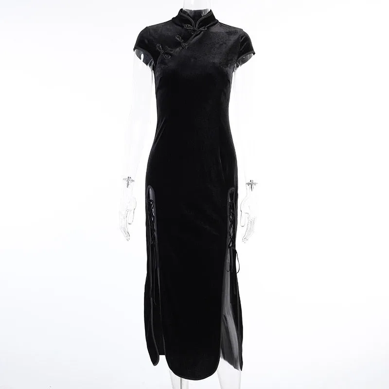 Funki Buys | Dresses | Women's Long Gothic Velvet Spilt Dress