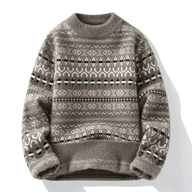 Girlary-shop cold weather outfits Faux Mink Fur Anti-Pilling Thickened Knitted round Neck Long Sleeve Retro Hong Kong Style Loose Pullover Knitted Autumn and Winter Sweater
