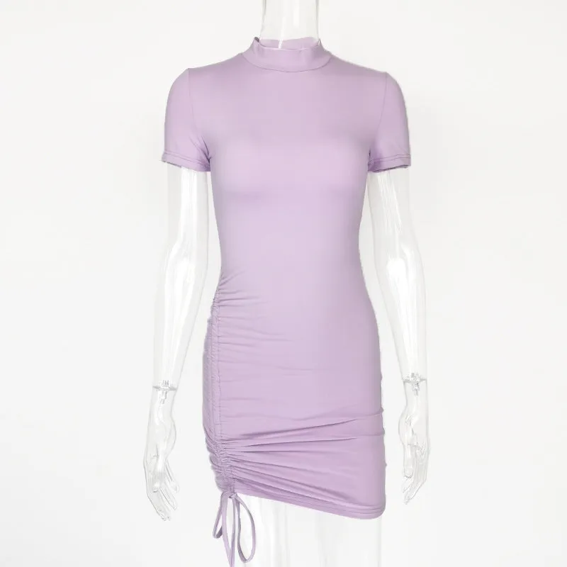 Girlary-shop group halloween costumes New Women's 2024 Summer Sexy Pleated Hip Skirt Short Sleeve Half Turtleneck Tight Dress