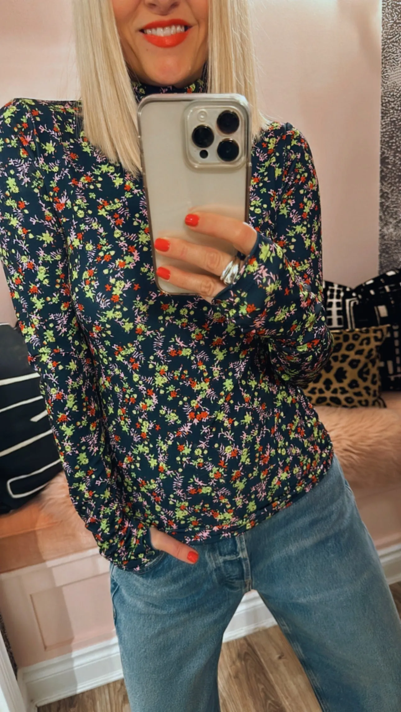 'Haisy' Floral Print Turtleneck Top