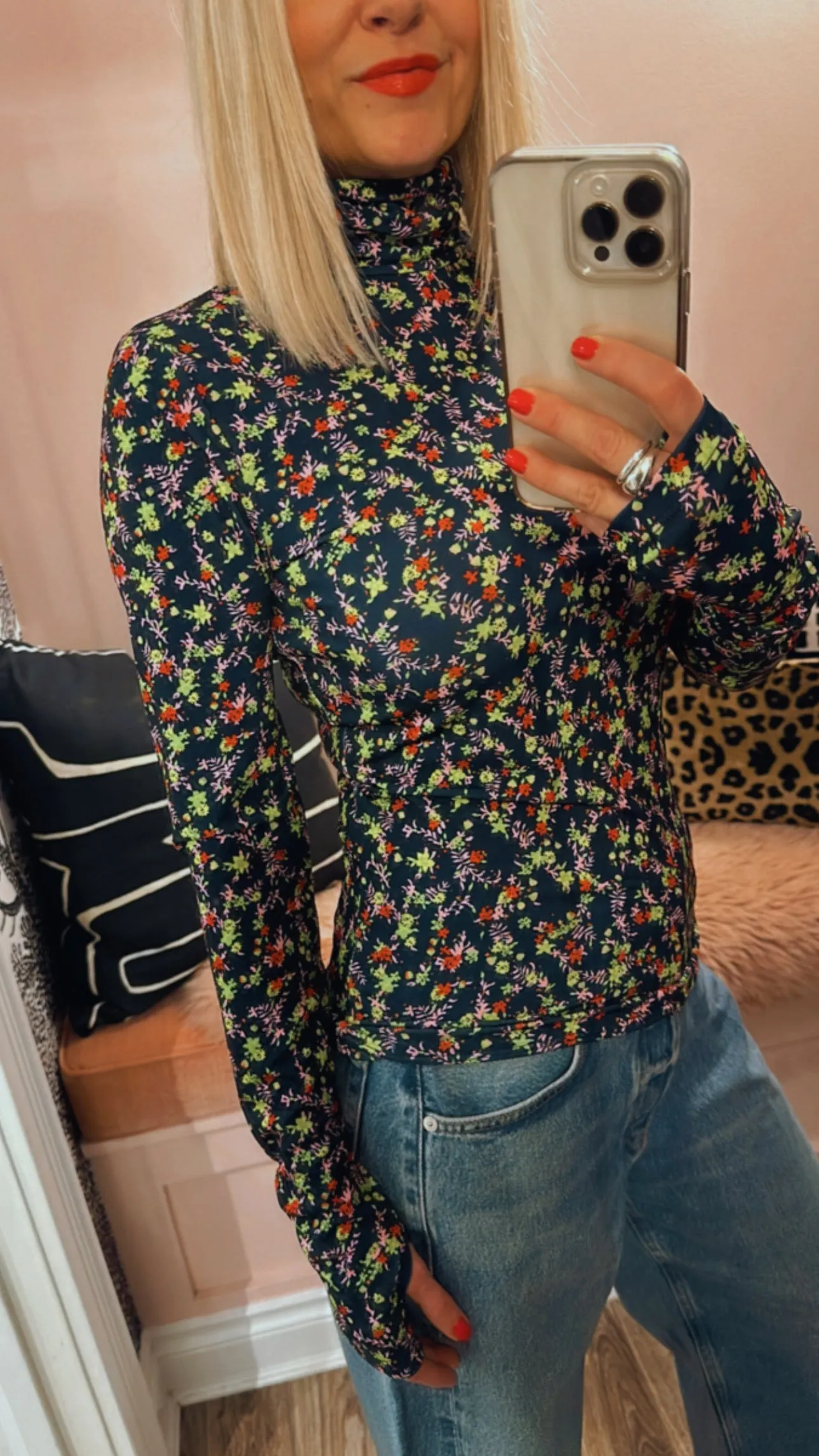 'Haisy' Floral Print Turtleneck Top