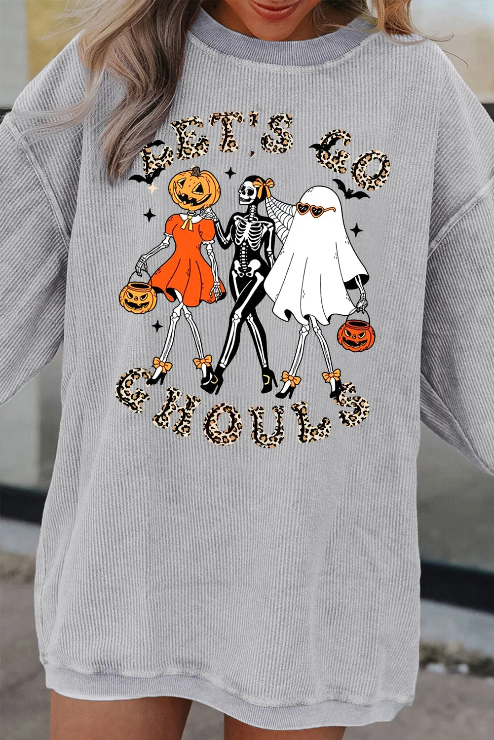 Halloween Spooky Crew Neck Pumpkin Skull Pullover Sweatshirt
