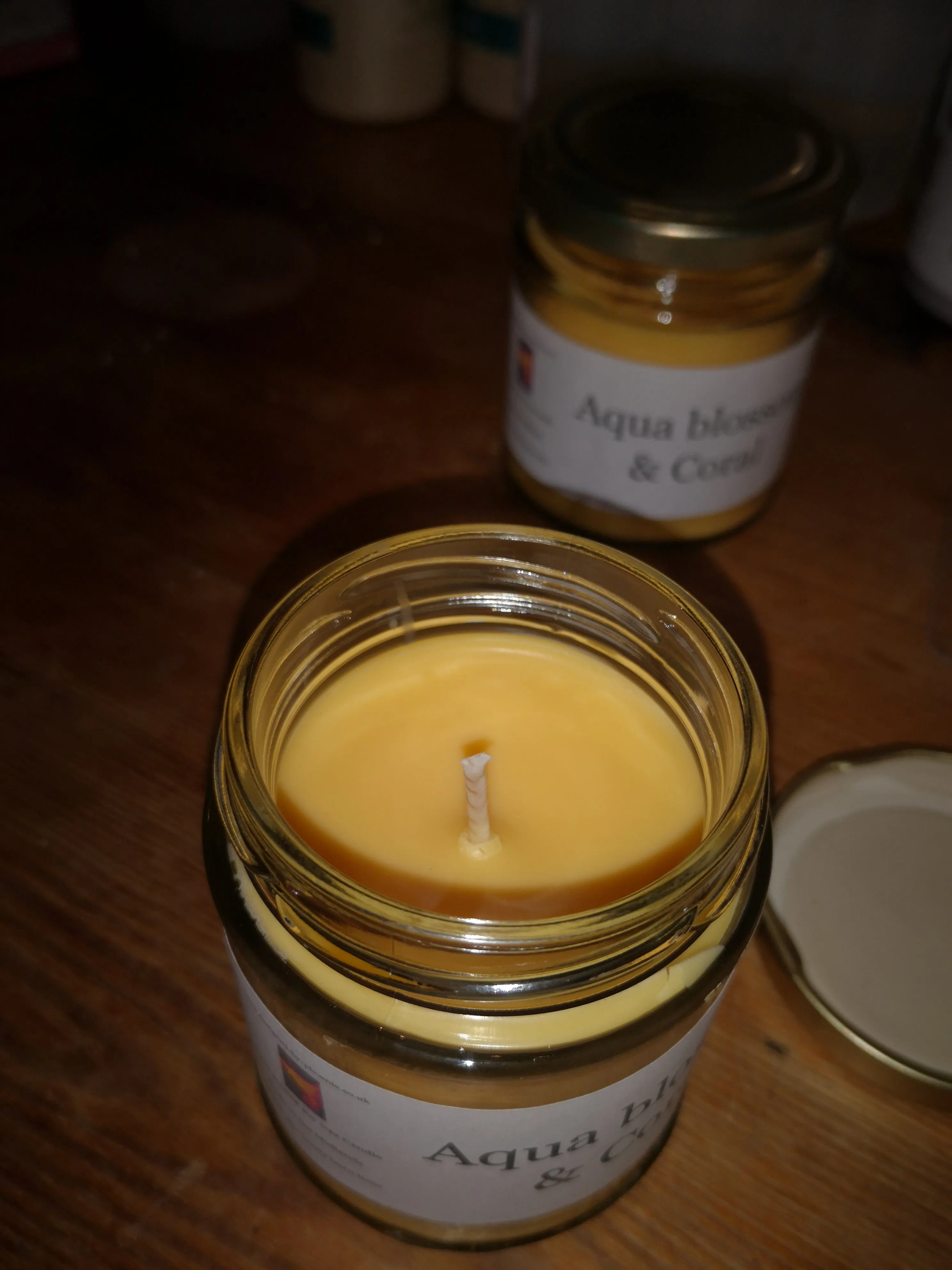 Hand poured soy wax candles and melts, Aqua Blossom & Coral