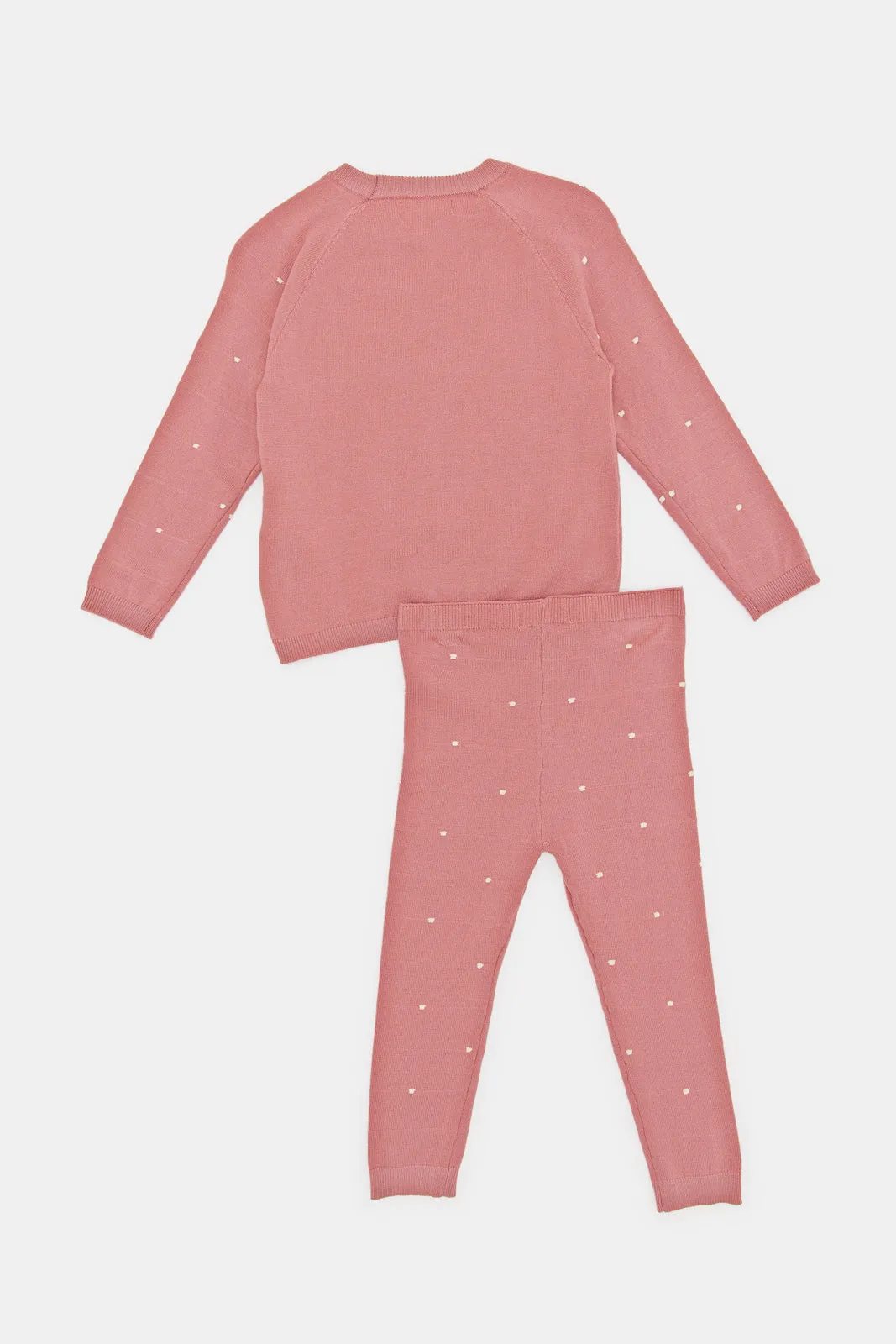Infant Girls Pink Embellished Pullover And Legging Knitted Set (2 Piece)
