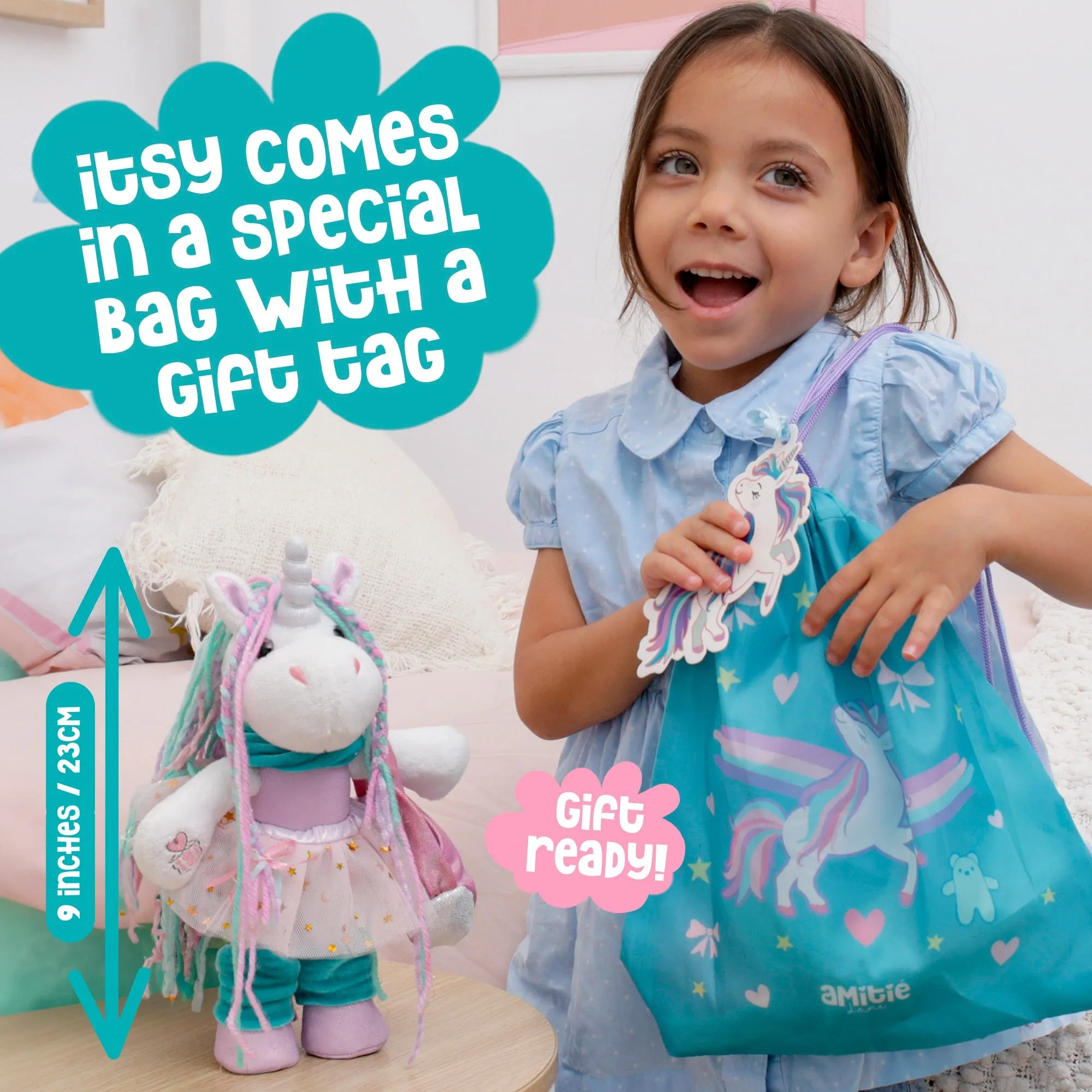 Itsy Unicorn Onesie Bedtime Outfit with Mini Teddy Bear – Pink Unicorn Plush Onesie, Unicorn Girl Gifts, Unicorn Toys for Girls Age 6-8